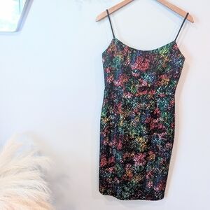 Black Halo Multicolored Overlay Spaghetti Strap Mini Dress Sz. 6